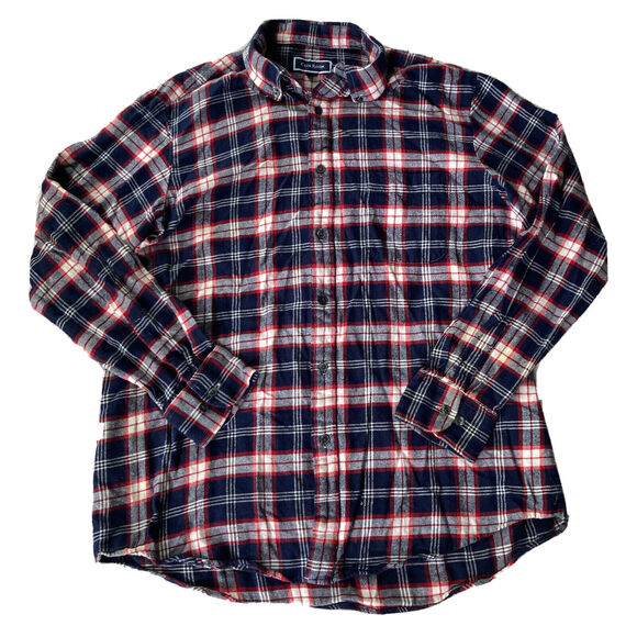 Club Room Shirt Sz L Navy Blue Red White Flannel Check 100% Cotton Casual Mens - Picture 1 of 9